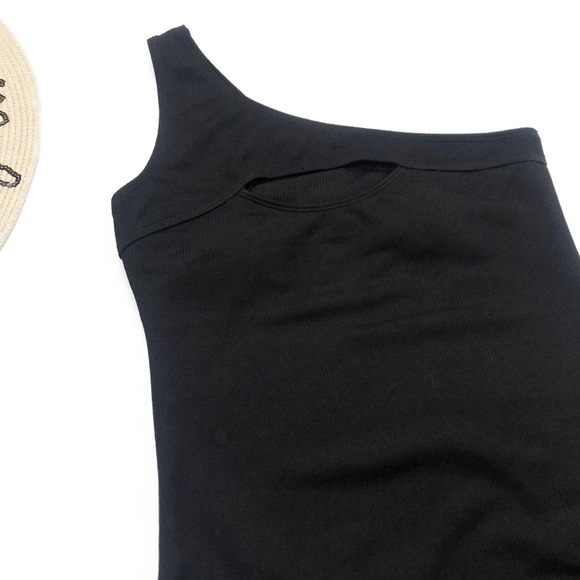 one shoulder cut out ribbed monokini black - Picture 4 of 8